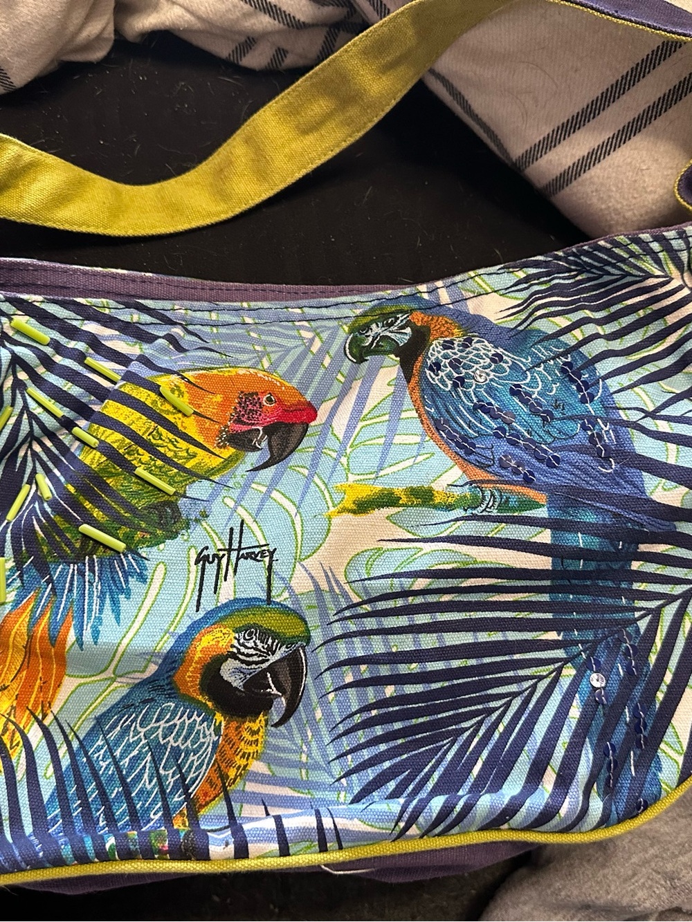 Guy Harvey Tropical Parrot Tote in Blue, Yellow & Green